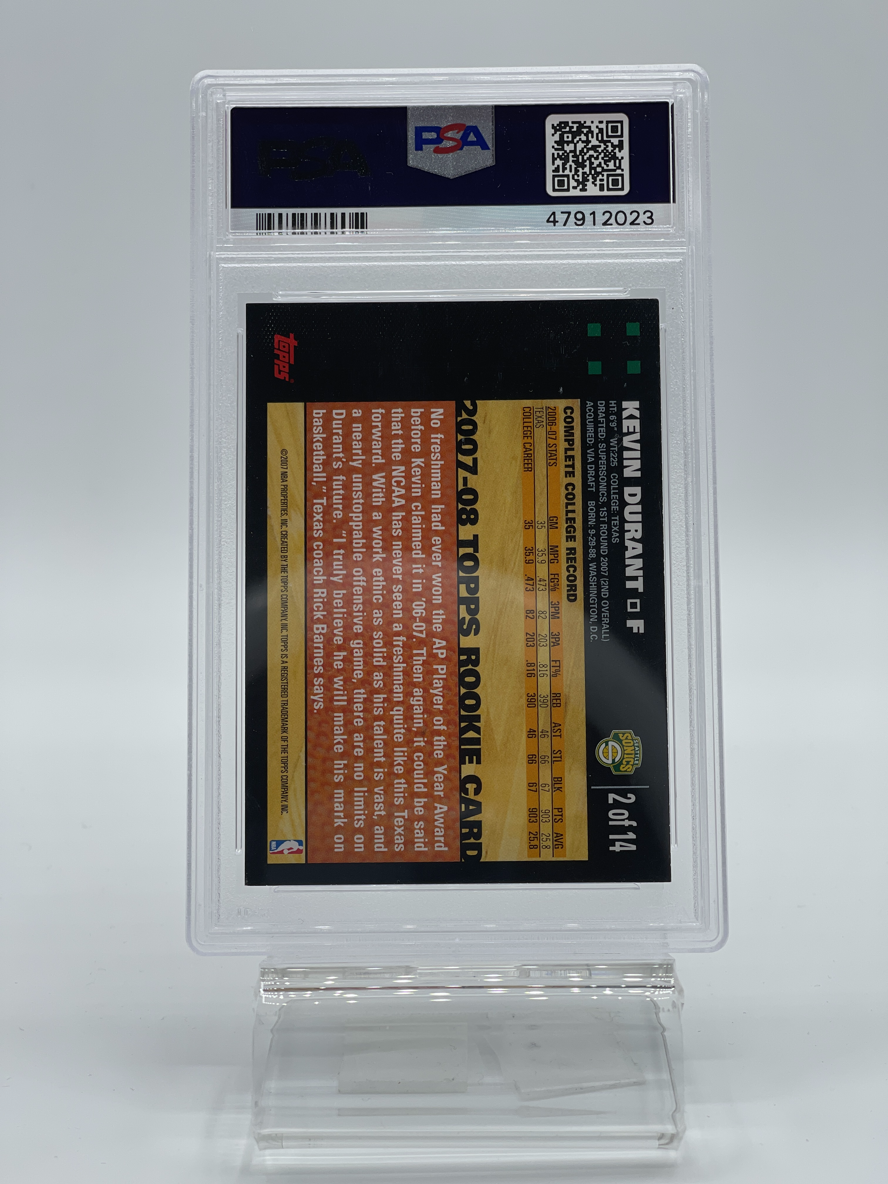 2007 Topps Kevin Durant Rookie Card PSA 9